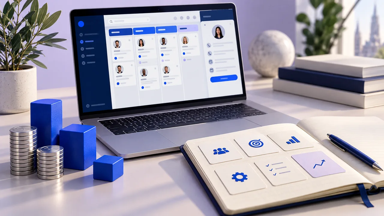 A CRM on a laptop with planning modules for preparing its budget.
